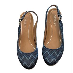 Vionic Coralina Chevron Canvas Espadrille Wedge Slingback Sandals